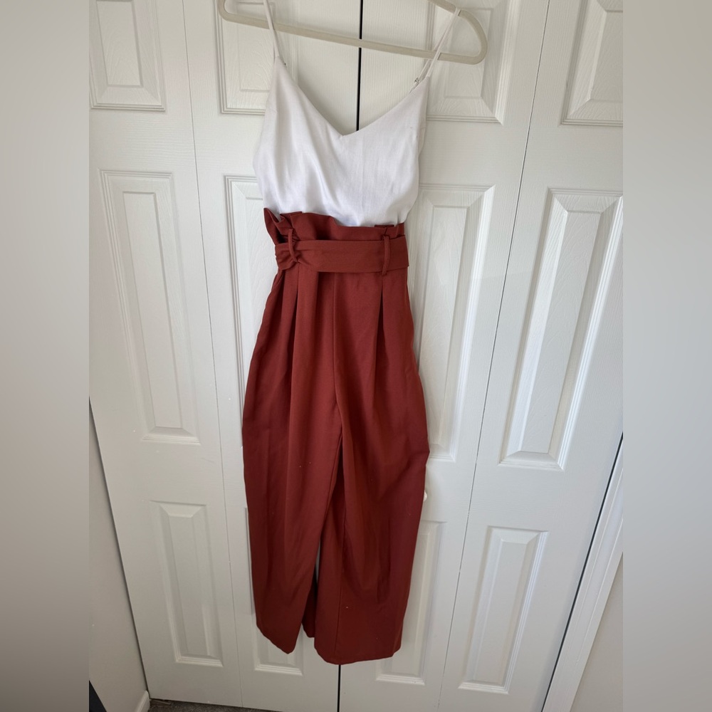 Forever 21 White and Rust Jumpsuit - Size L